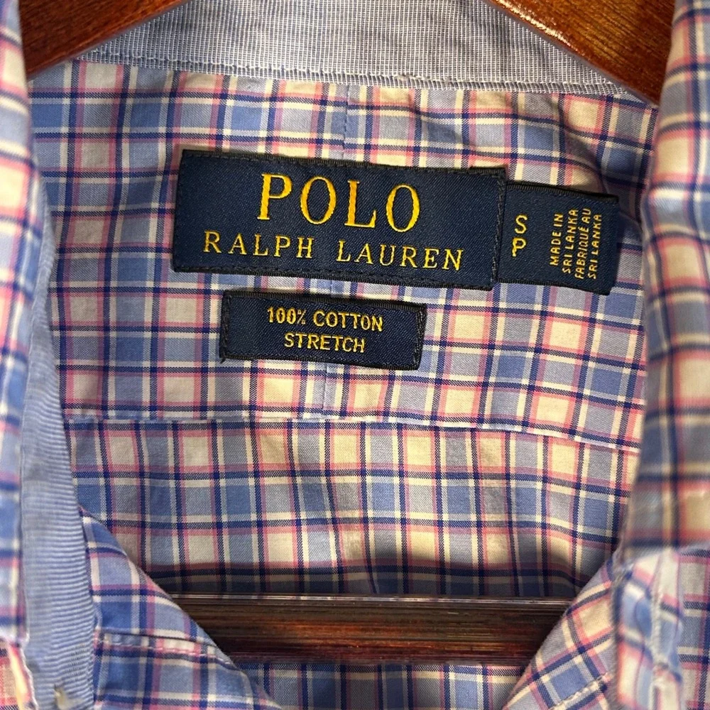 Polo Ralph Lauren Mens Slim Fit Plaid Button Down Shirt Blue Pink White Small
